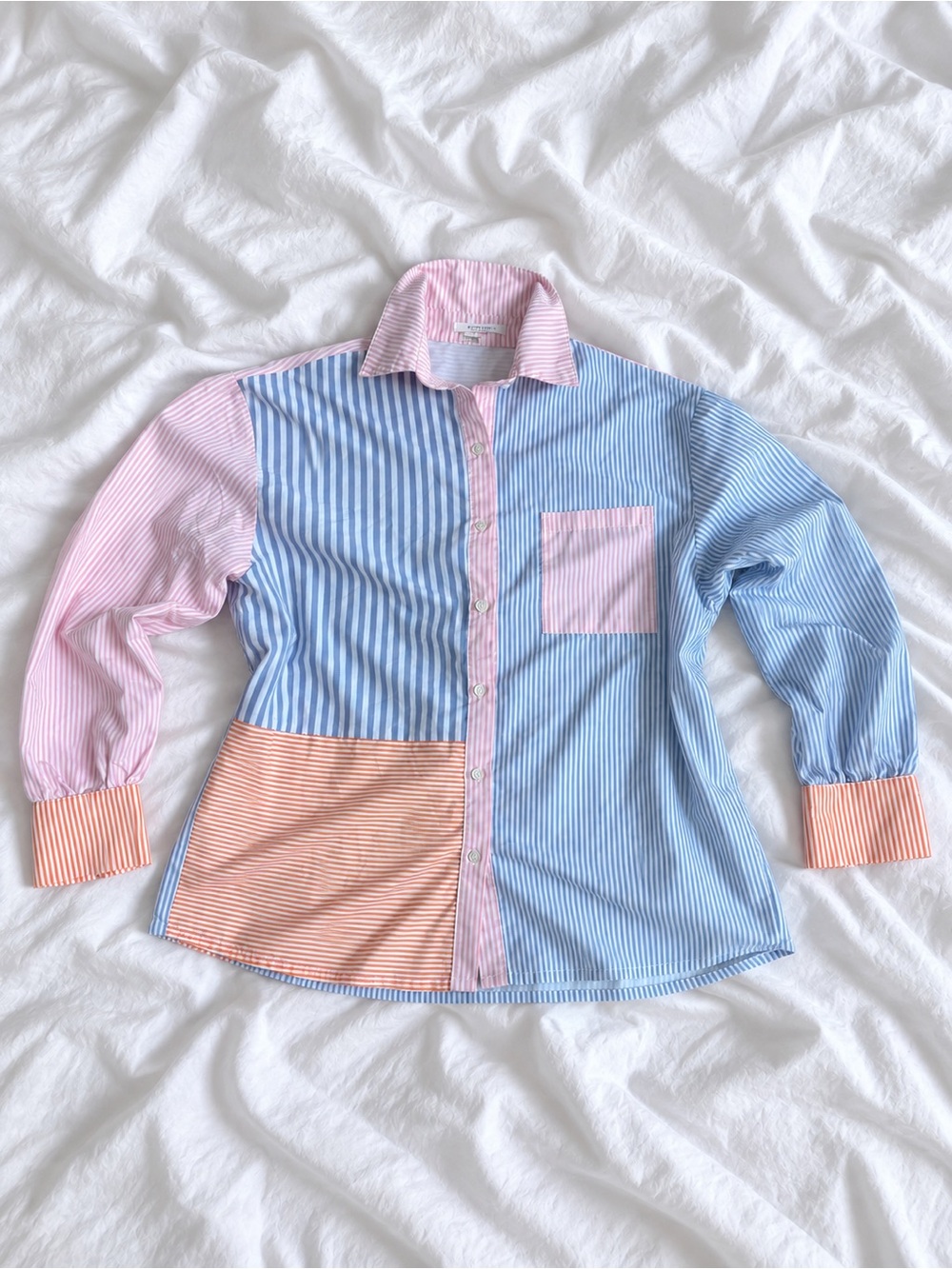 Peppermayo Pink, Blue & Orange Striped Colorblock Button-Down Shirt
